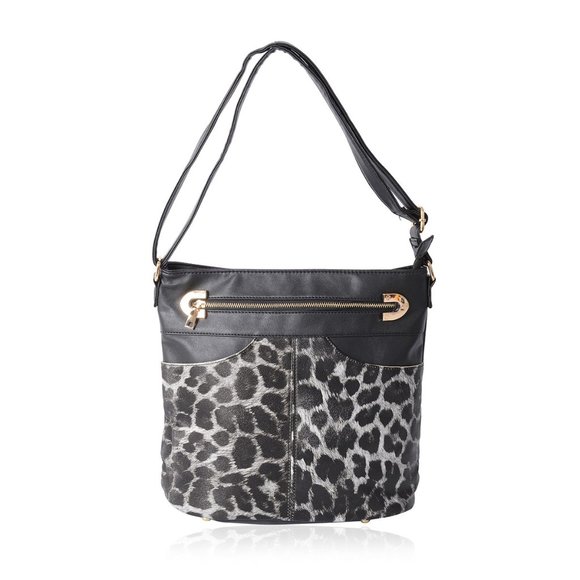 Black Leopard Pattern Faux Leather Crossbody Bag - Picture 1 of 4